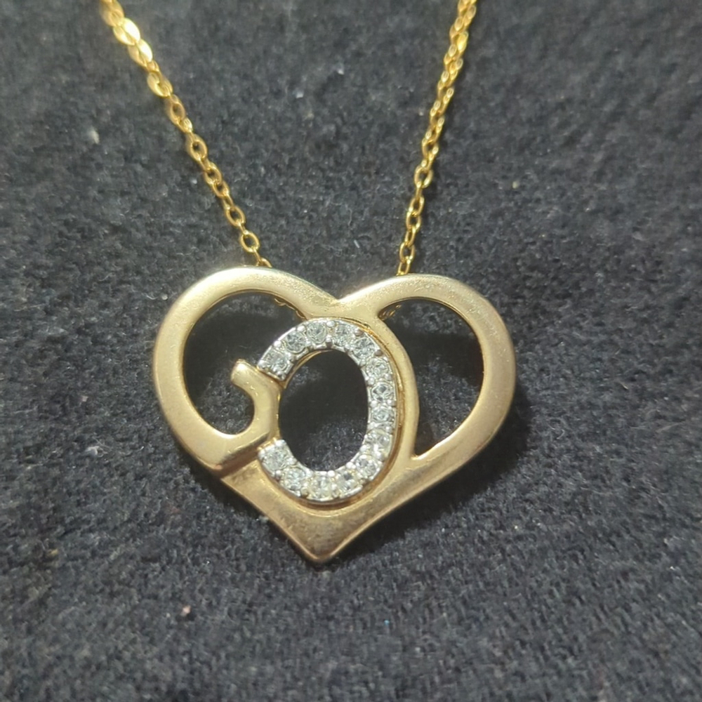 Gold Tone God's Heart Clear Rhinestone Pendant Statement Necklace